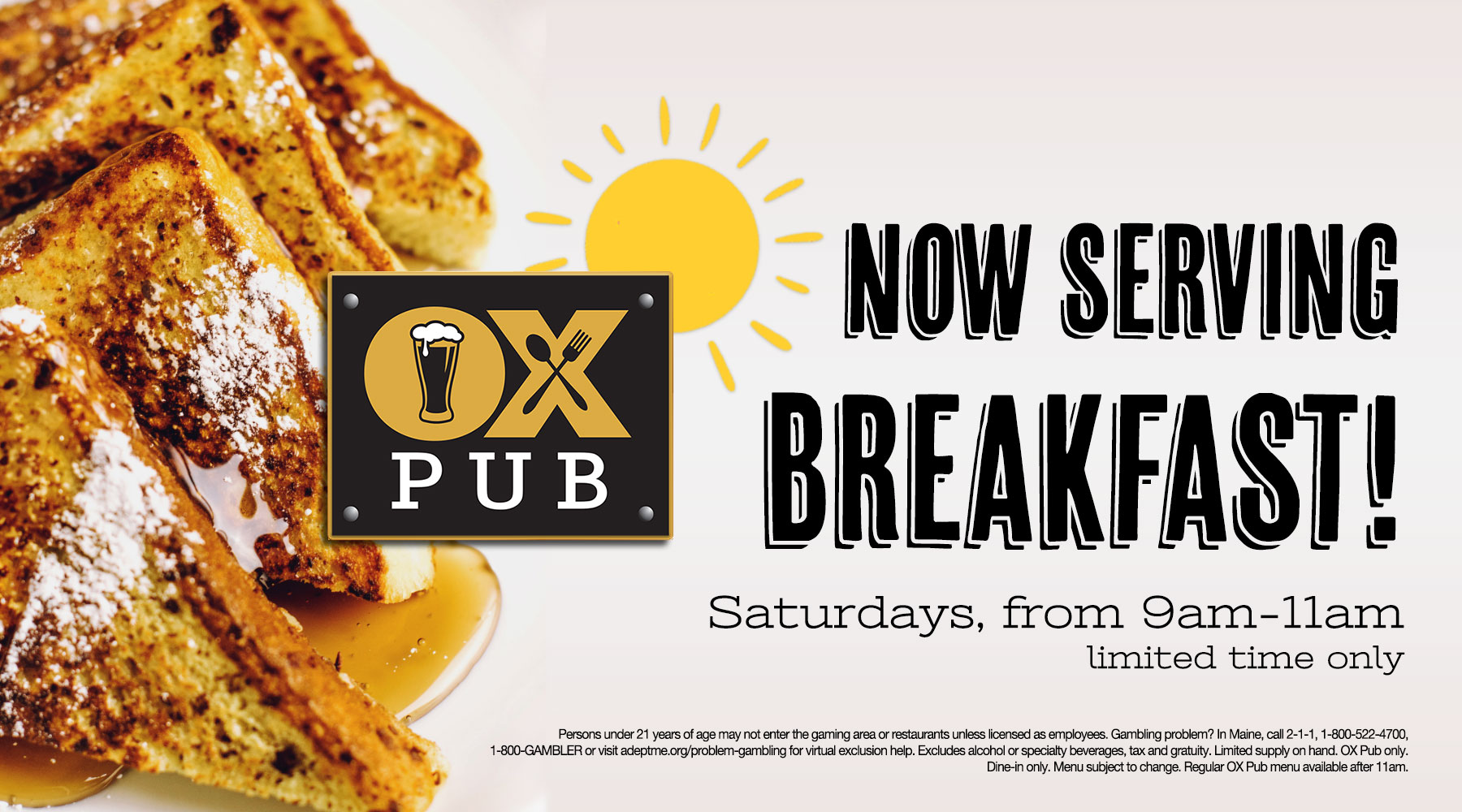 Breakfast at OX Pub in Oxford Casino, Maine